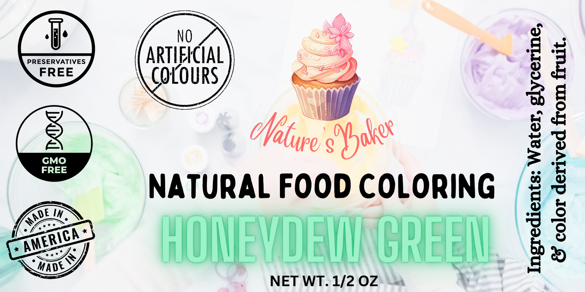 Natural Honeydew Green Food Coloring - .5oz - Nature’s Baker